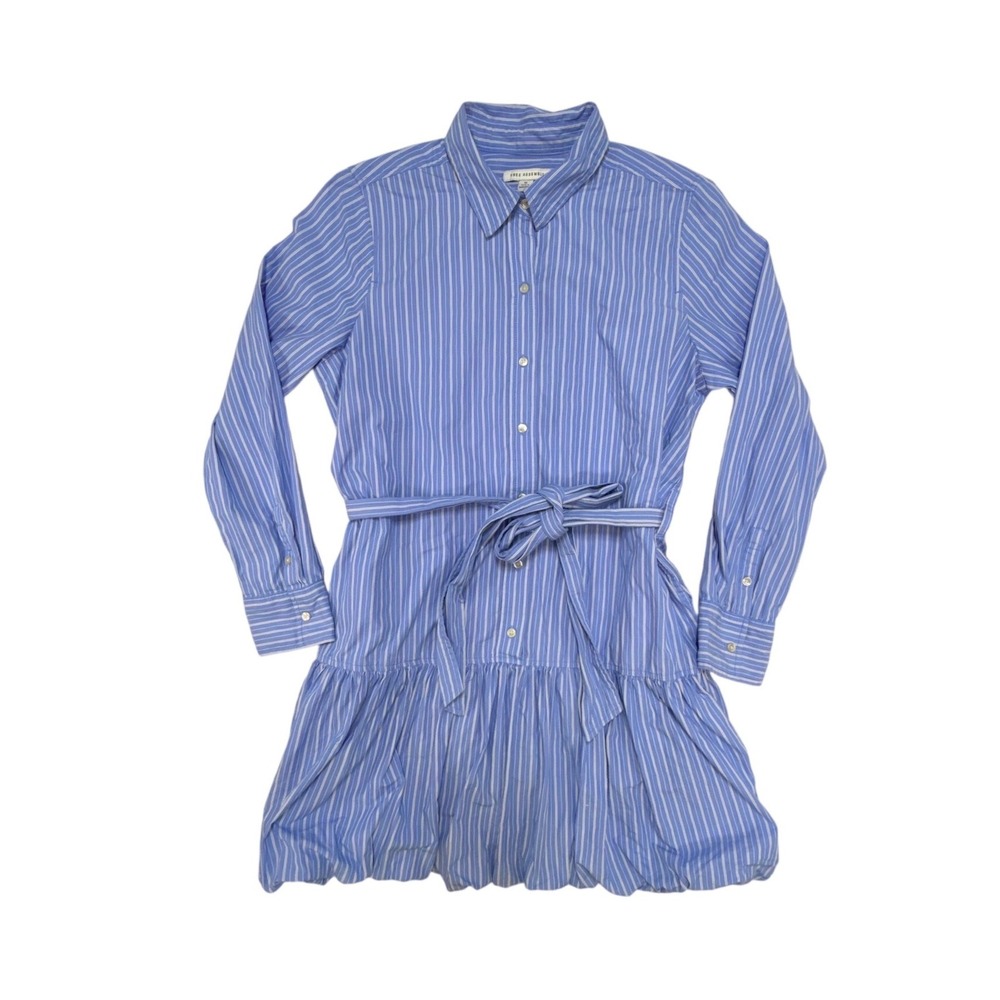 Free Assembly Blue White Striped Cotton Shirt Dress Bubble Hem Medium‎